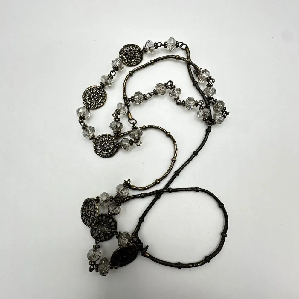 36” brass tone metal with glass‎ crystal beads, necklace!